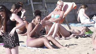 Brunette babe tanning topless her boobs and perky nipples