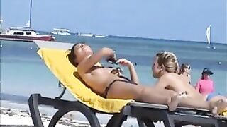 Topless German beach girls exposed tanning at Punta Cana