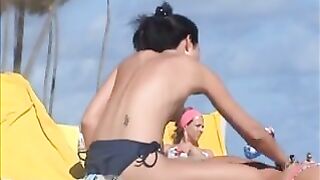 Topless German beach girls exposed tanning at Punta Cana