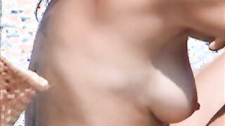 Incredible brunette topless french riviera beach