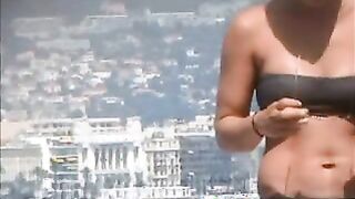 Incredible brunette topless french riviera beach