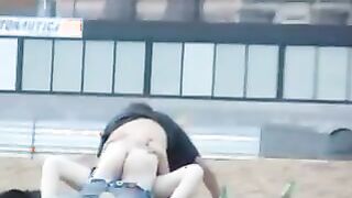 BEACH SPY exposing horny couple fucking on public beach