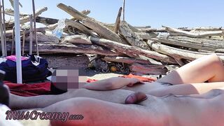 Risky Blowjob on the Canary Beach Almost caught - MissCreamy