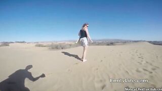 Big ass blonde is having sex on the beach, with many horny guys at the same time