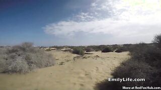 Big ass blonde is having sex on the beach, with many horny guys at the same time