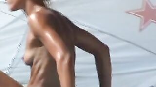 Brunette french topless incredible beach paris nude lake